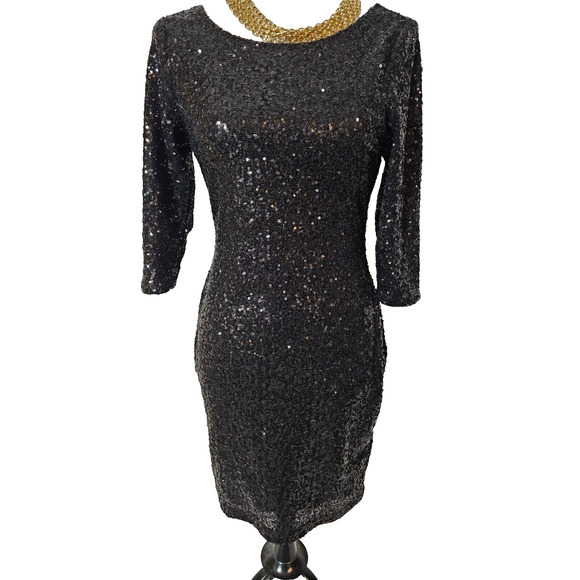 Vtg Ruby Rox Dress Black Sequin Holiday Party Dress Sheath Lined Back Zipper M - Picture 1 of 6